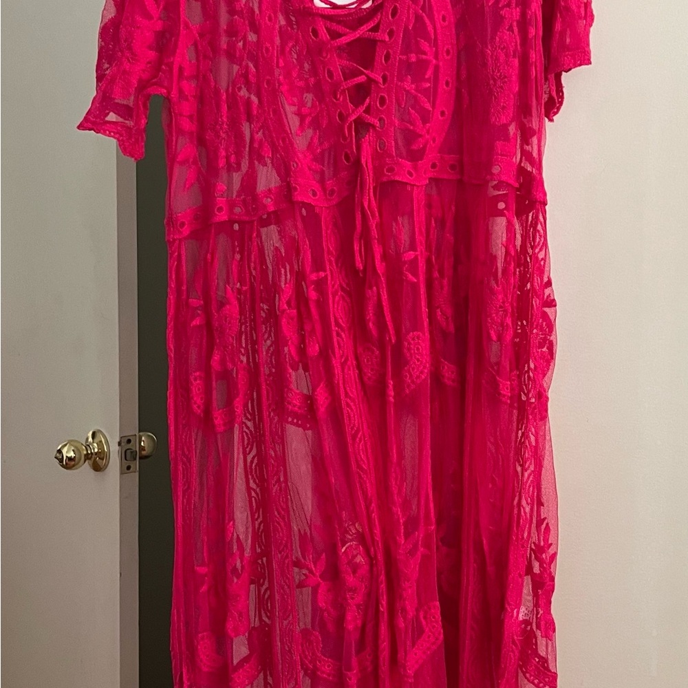 DAVI & DANI Fuchsia Lace Cover Up